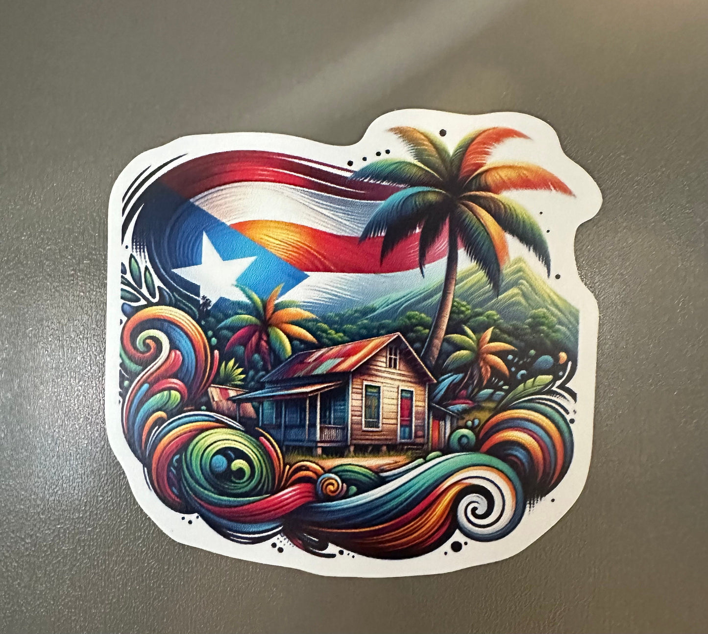 Puerto Rico Flag Magnet: Tropical Countryside casita Art, Boricua Gift