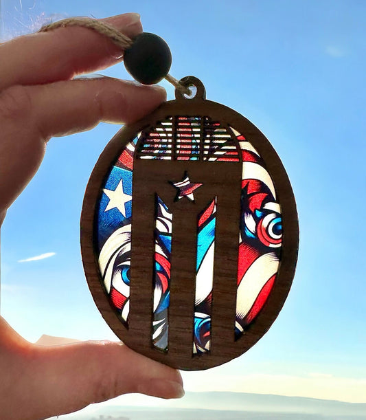Puerto Rico Car Charm: Old San Juan Albizu Door Suncatcher, stained glass look Boricua ornament Gift
