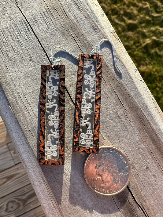 Taino Sol Coqui Wood with engraved acrylic Inlay Earrings: Puerto Rico Art