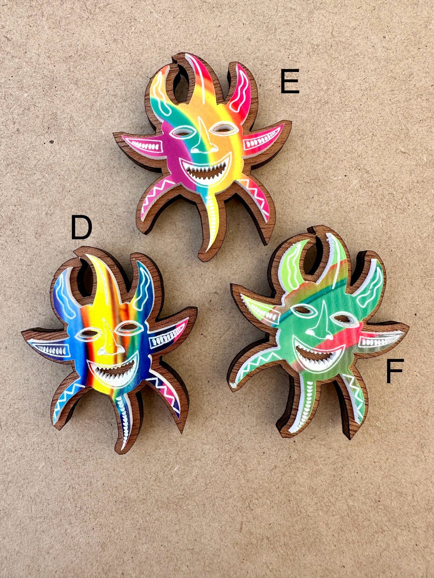 Handmade Vejigante wood and acrylic Magnet: Colorful Puerto Rico Carnival Mask Art