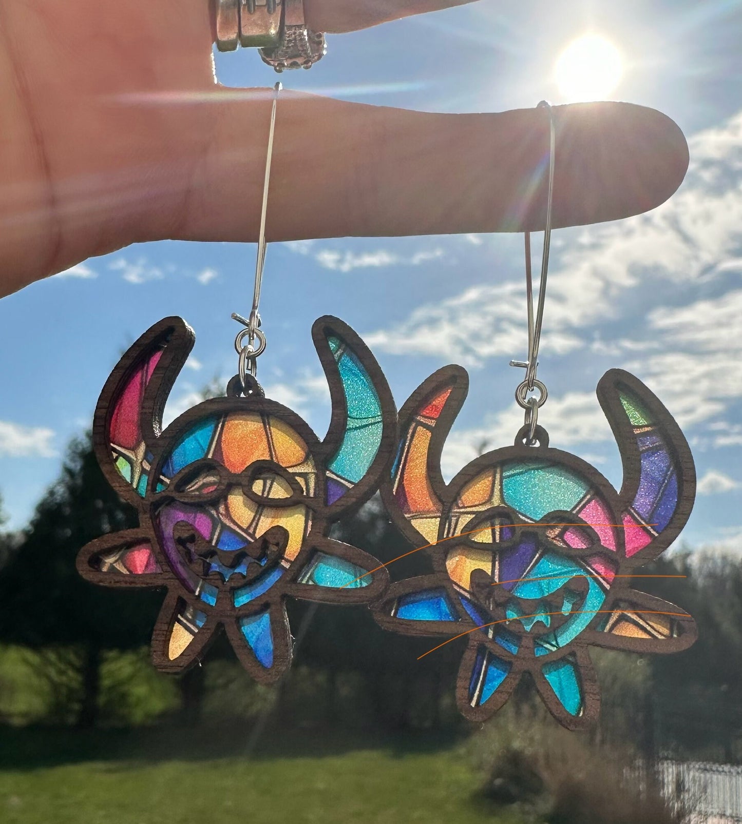 Vejigante Mask Earrings: Colorful Stained Glass Look, Puerto Rican Art