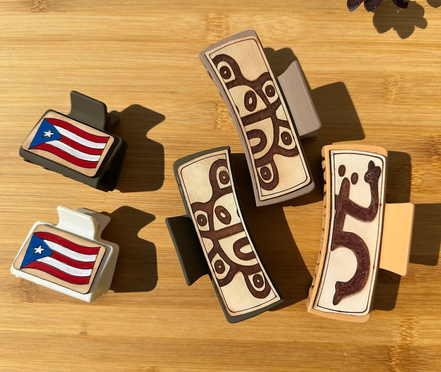 Taino Coqui Sol Leather Hair Clip: Puerto Rican Art Accessory