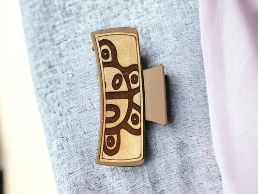 Taino Coqui Sol Leather Hair Clip: Puerto Rican Art Accessory