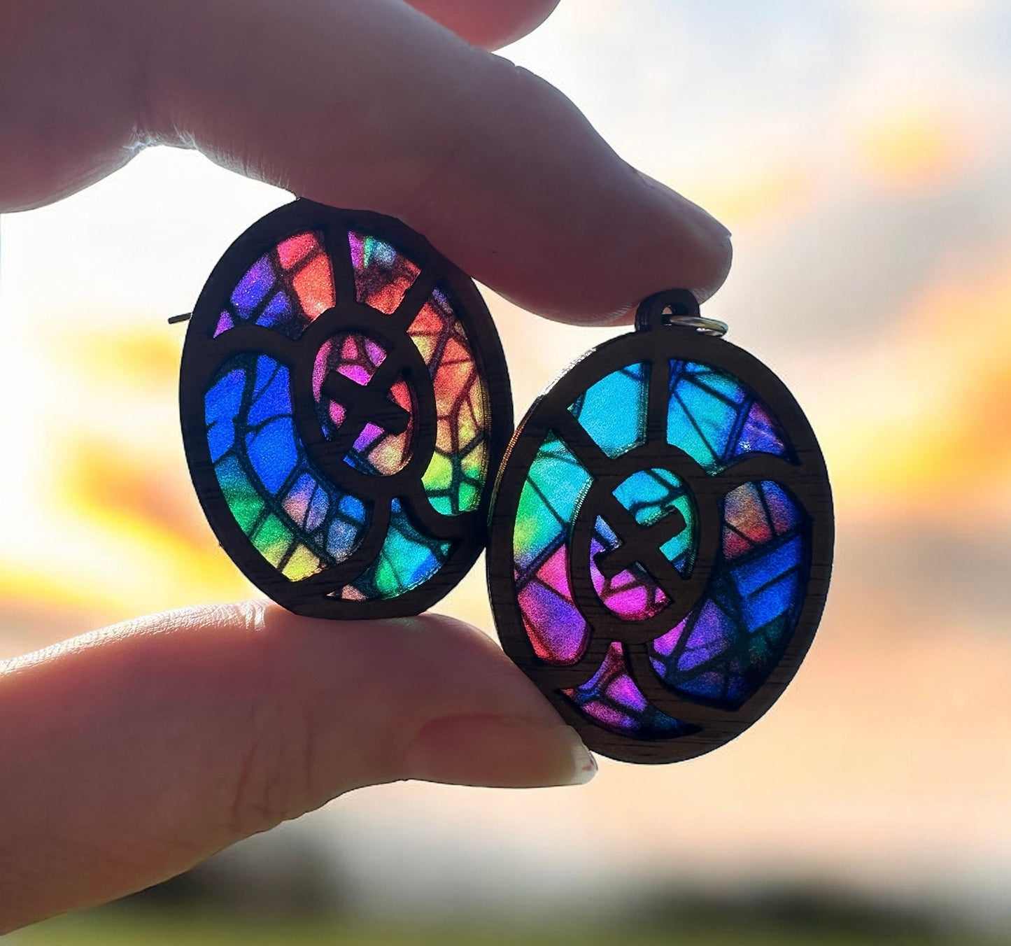 Taino Turtle Earrings: Wooden Stained Glass Look, Boricua Jewelry, suncatcher jewelry