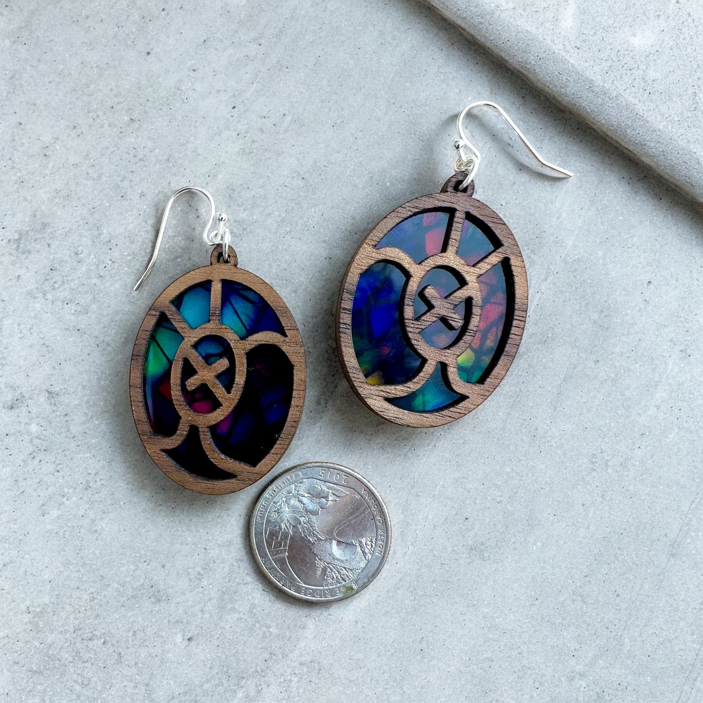 Taino Turtle Earrings: Wooden Stained Glass Look, Boricua Jewelry, suncatcher jewelry