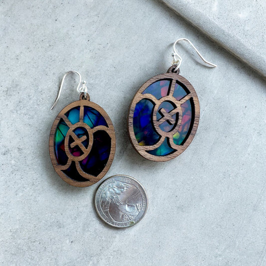 Taino Turtle Earrings: Wooden Stained Glass Look