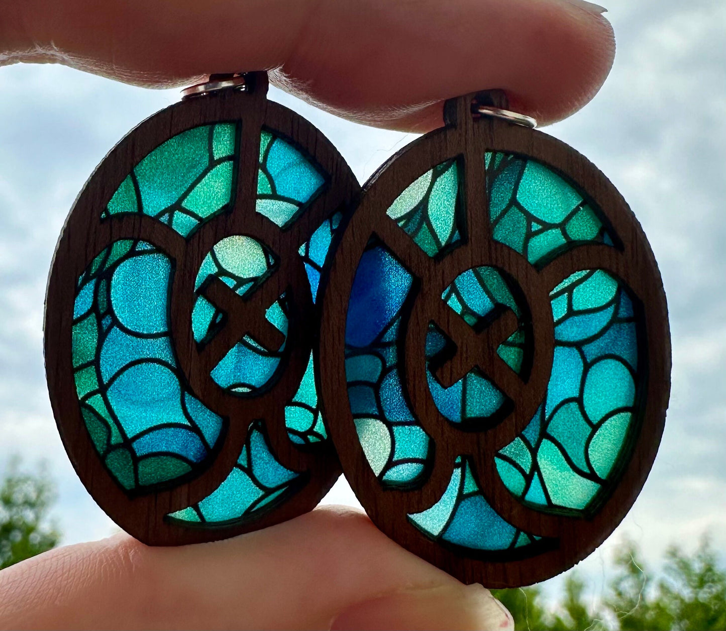 Taino Turtle Earrings: Wooden Stained Glass Look, Boricua Jewelry, suncatcher jewelry
