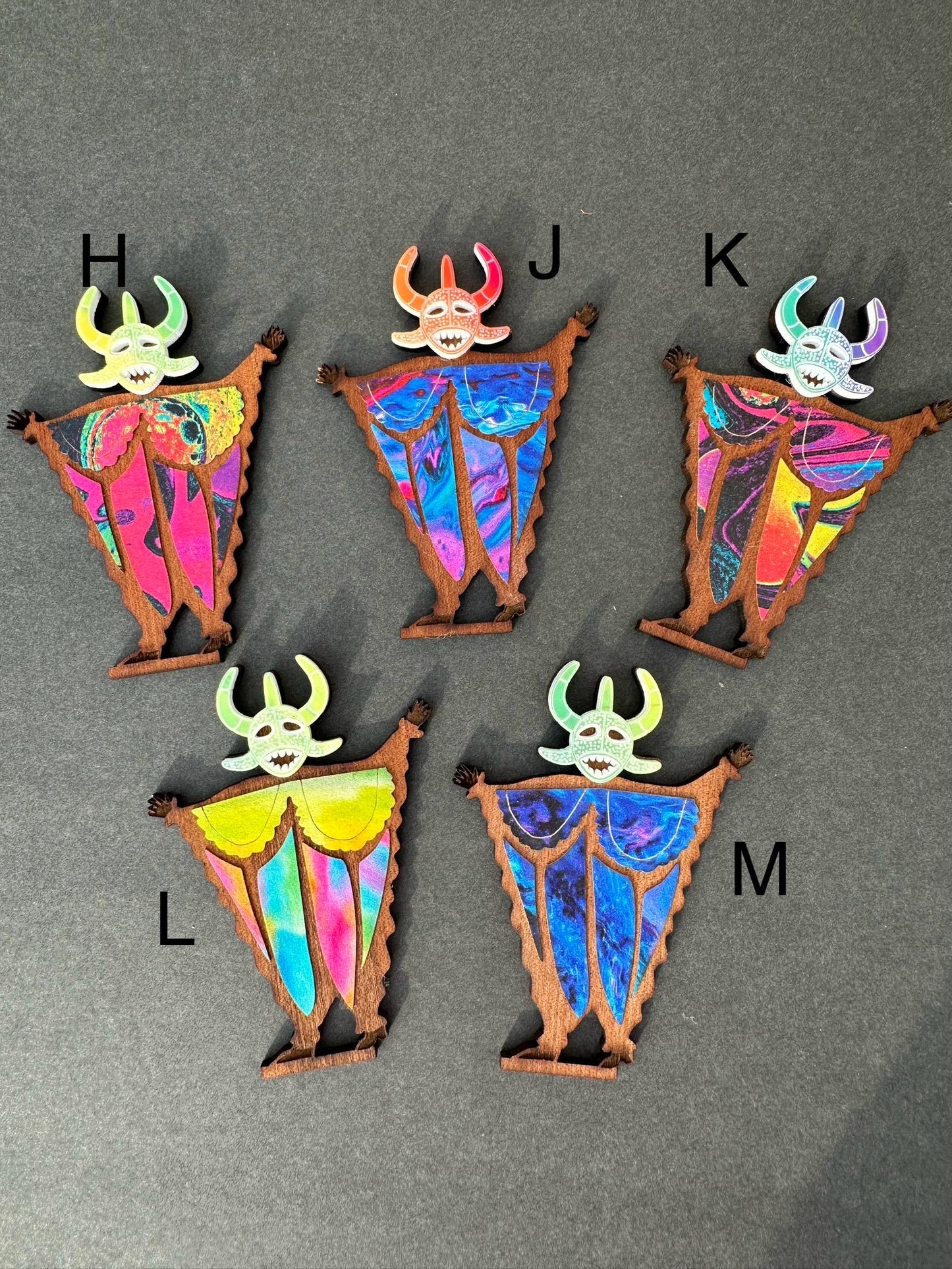 Tiny Vejigante Figurine: Colorful Puerto Rican Carnival wood Statue, shelf sitter, desk art