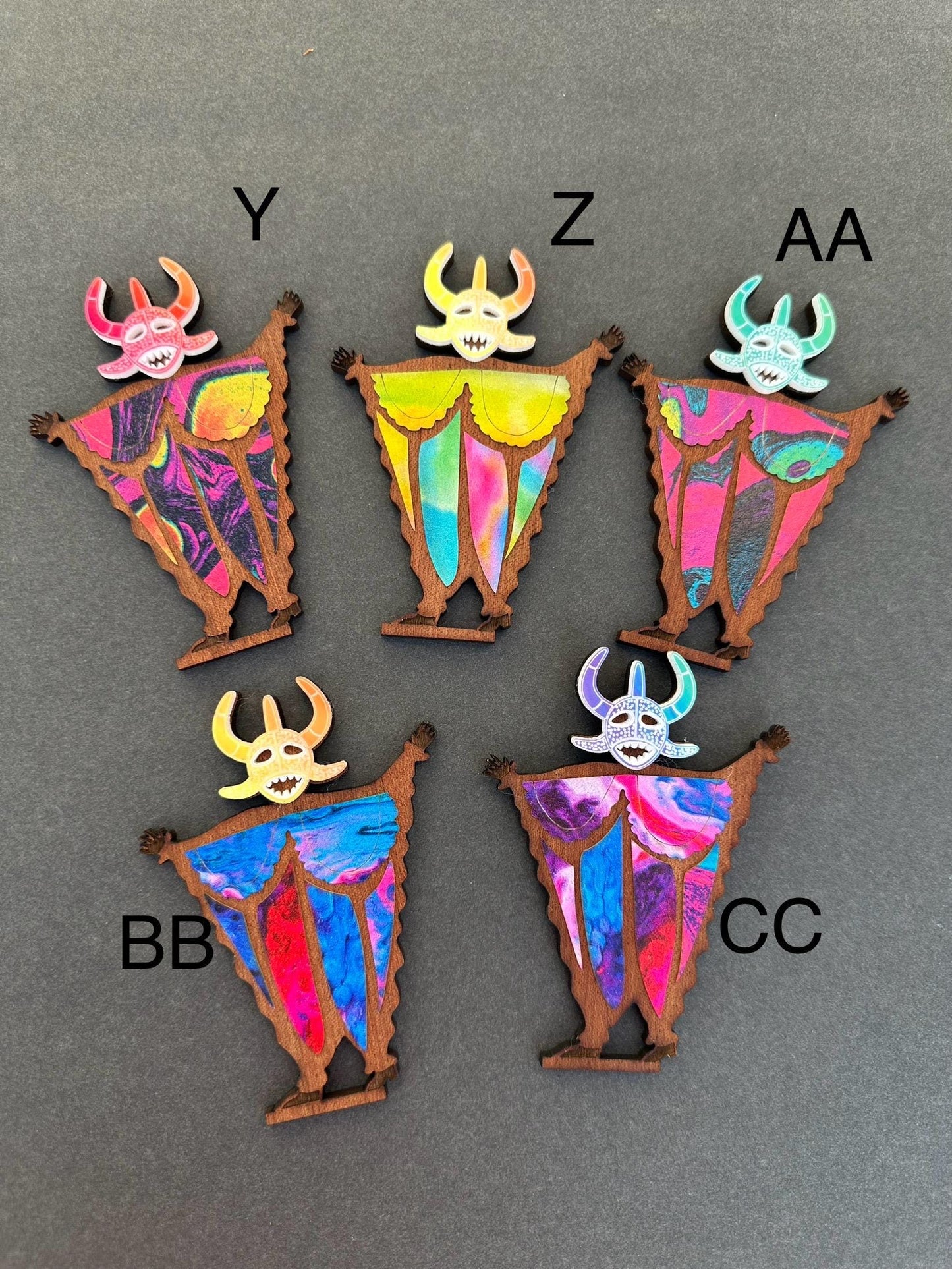 Tiny Vejigante Figurine: Colorful Puerto Rican Carnival wood Statue, shelf sitter, desk art