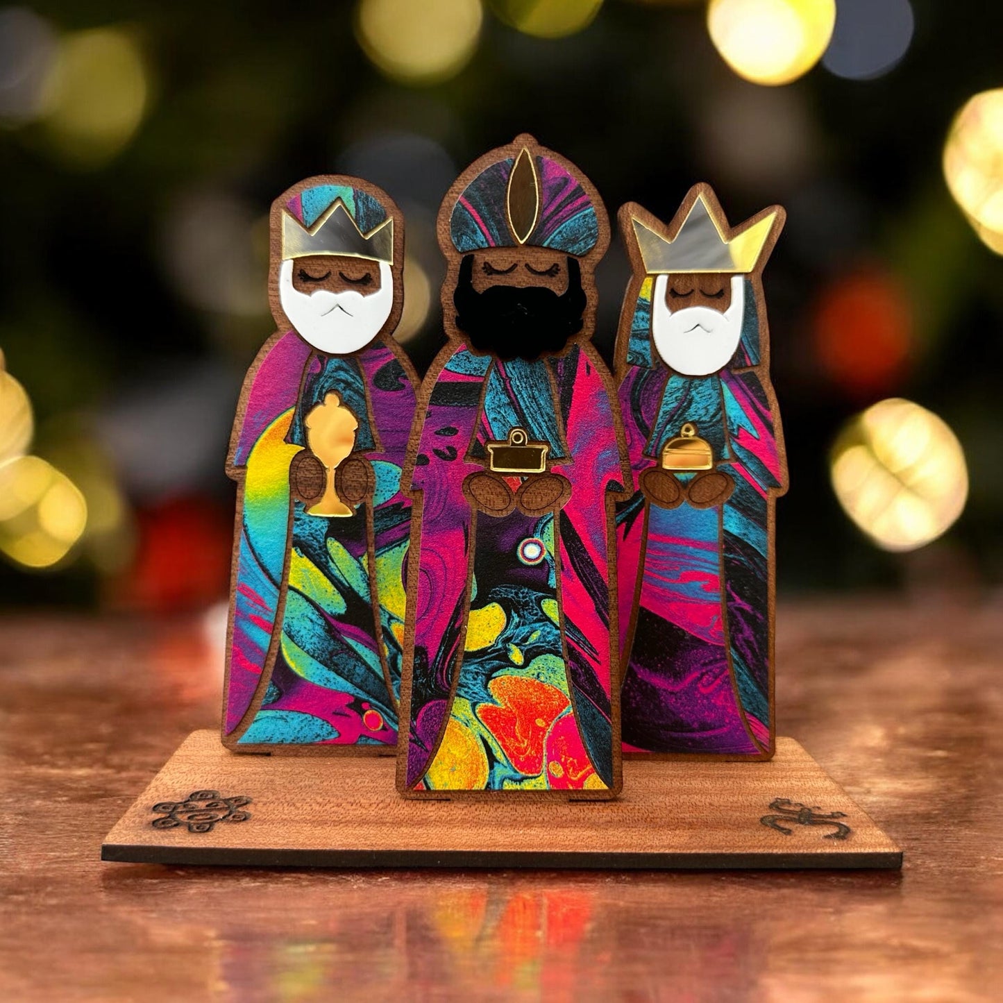 Handmade Tres Reyes Magos Wood figurines: Puerto Rican Christmas Decor, shelf sitter