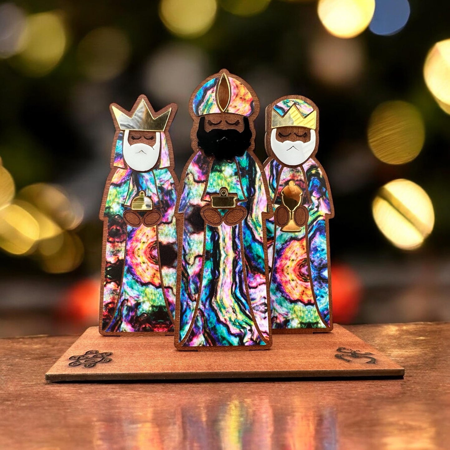 Handmade Tres Reyes Magos Wood figurines: Puerto Rican Christmas Decor, shelf sitter