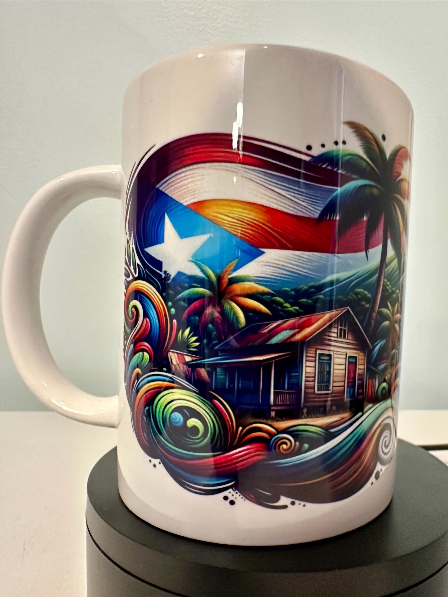 Puerto Rico Countryside casita Coffee Mug: Boricua Flag Ceramic Cup