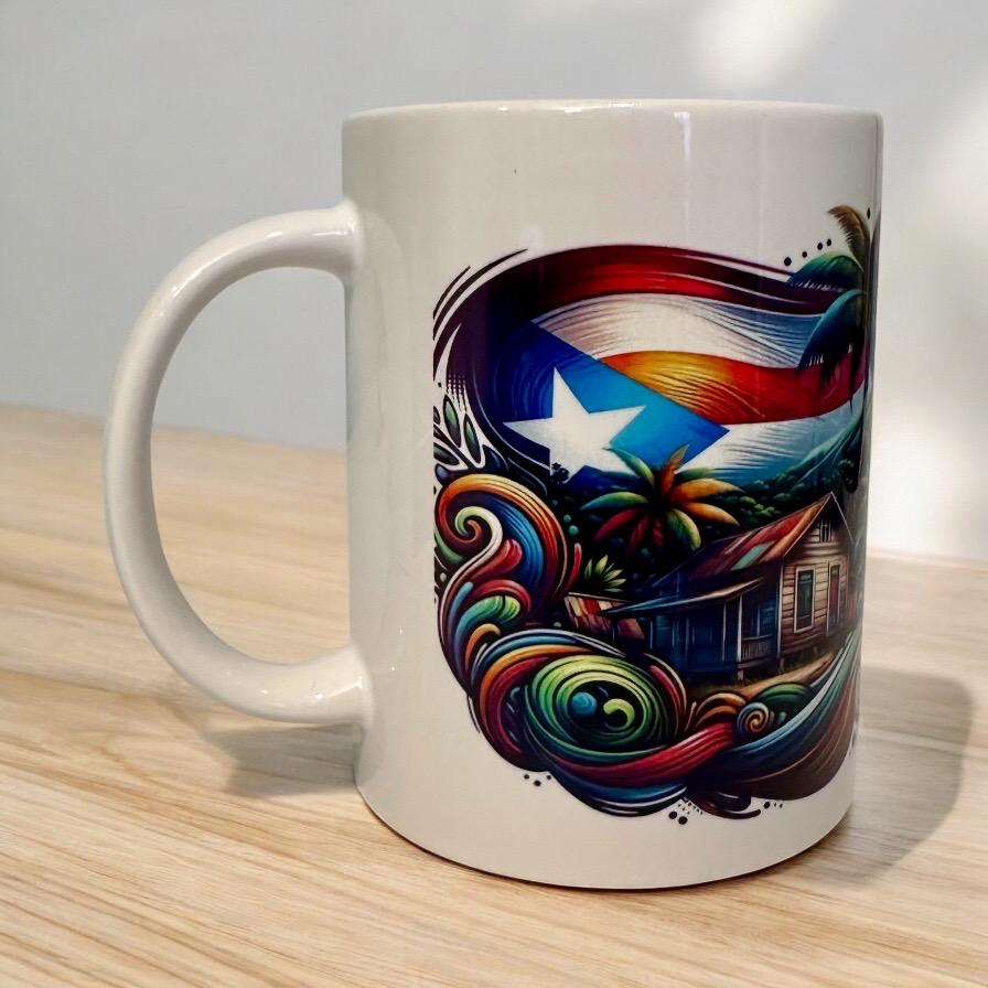 Puerto Rico Countryside casita Coffee Mug: Boricua Flag Ceramic Cup