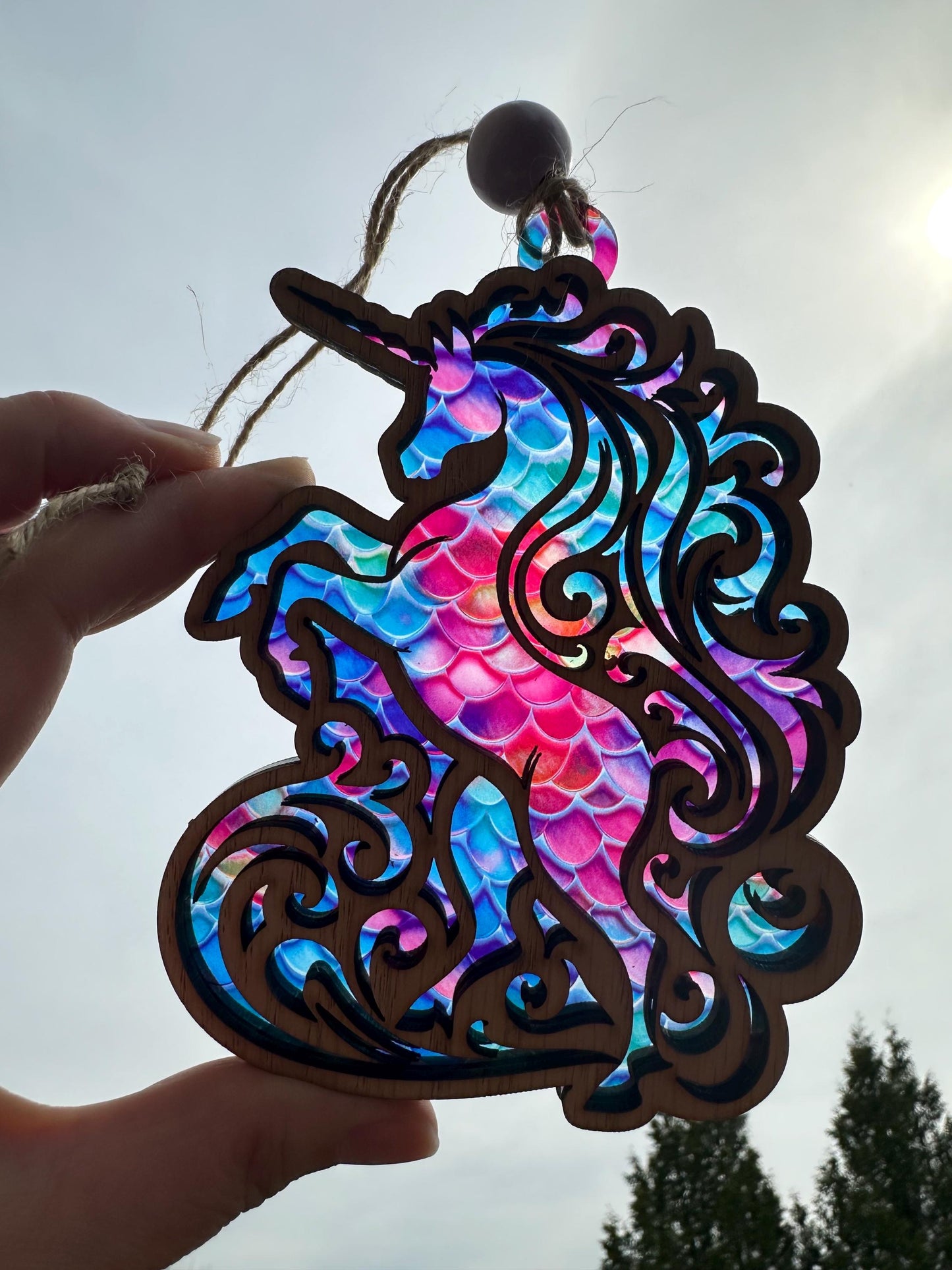 Unicorn Suncatcher: Laser Cut Wood & Acrylic Fantasy Decor