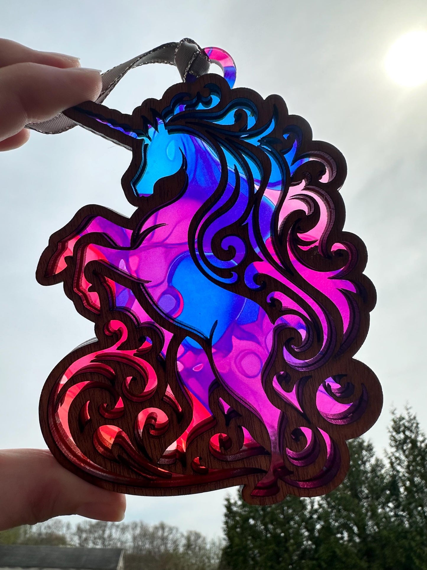 Unicorn Suncatcher: Laser Cut Wood & Acrylic Fantasy Decor