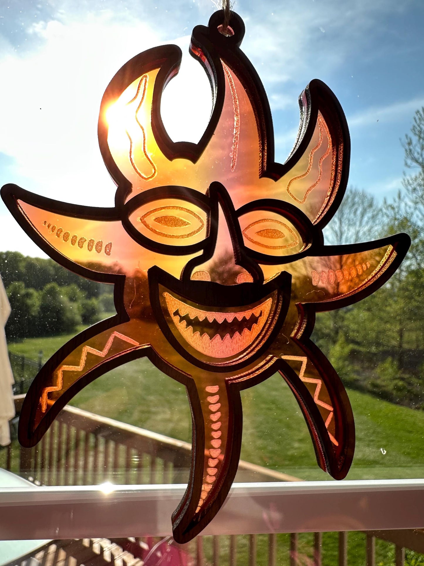 Vejigante Mask Suncatcher: Puerto Rican Ornament, Colorful Acrylic Window art