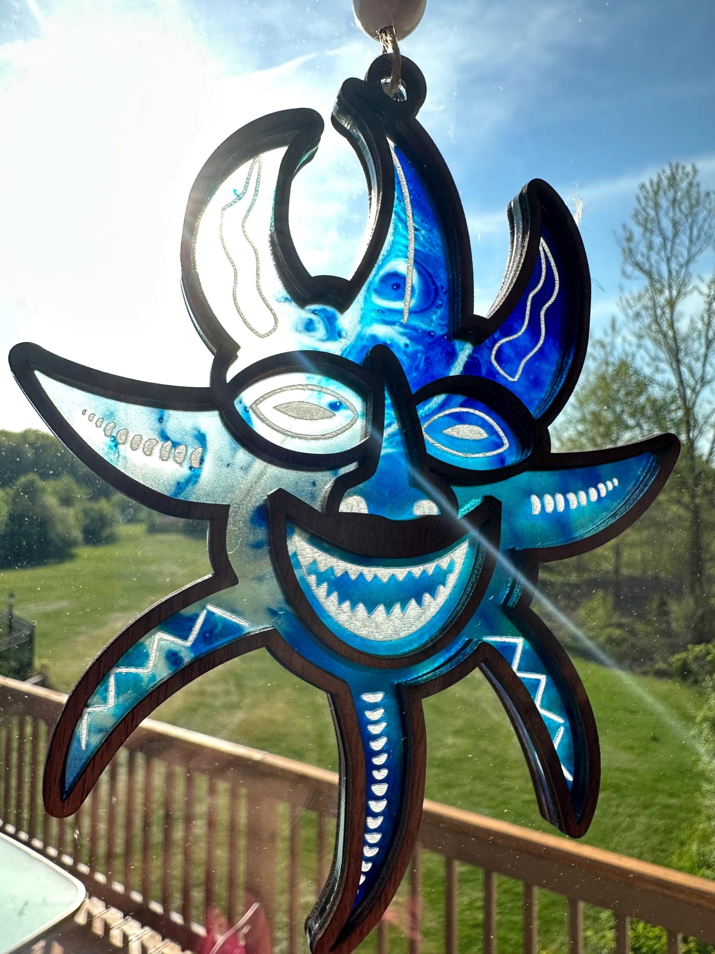 Vejigante Mask Suncatcher: Puerto Rican Ornament, Colorful Acrylic Window art