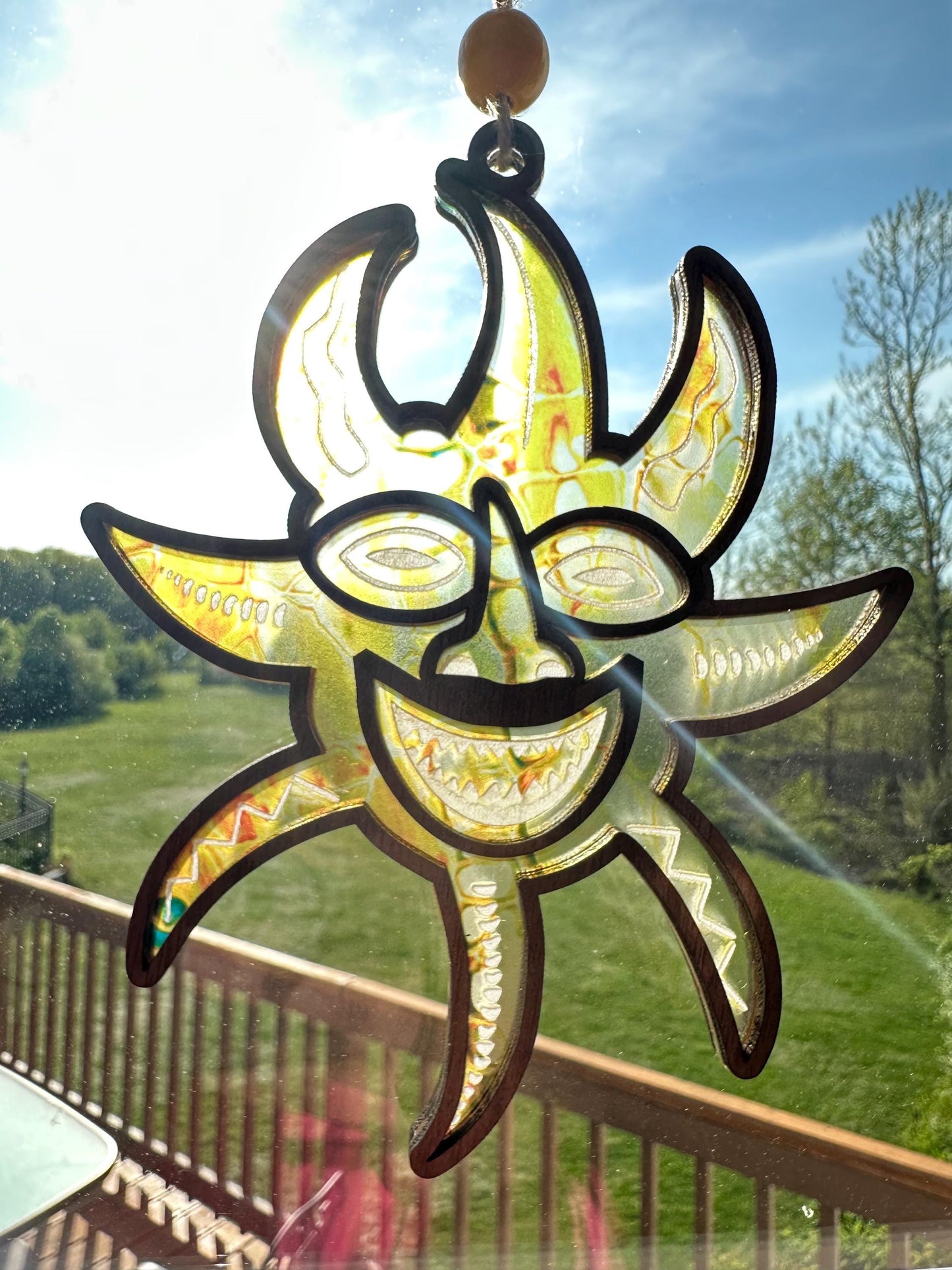 Vejigante Mask Suncatcher: Puerto Rican Ornament, Colorful Acrylic Window art