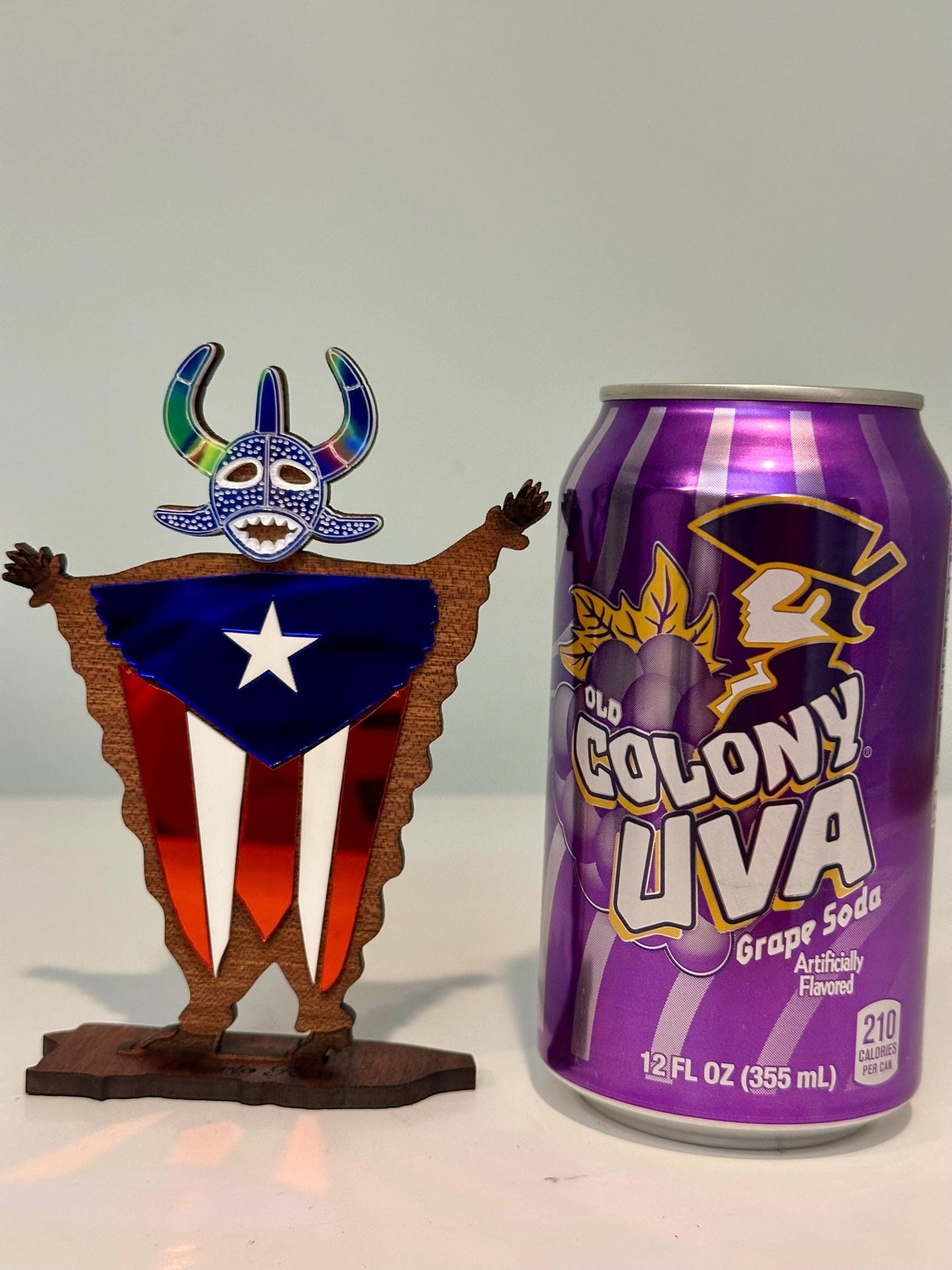Handmade Vejigante Puerto Rican Flag Wood Figure, Desk Decor