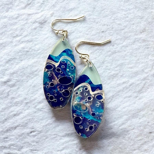 Holographic Surfboard Earrings: Sparkly Ocean Wave Dangles