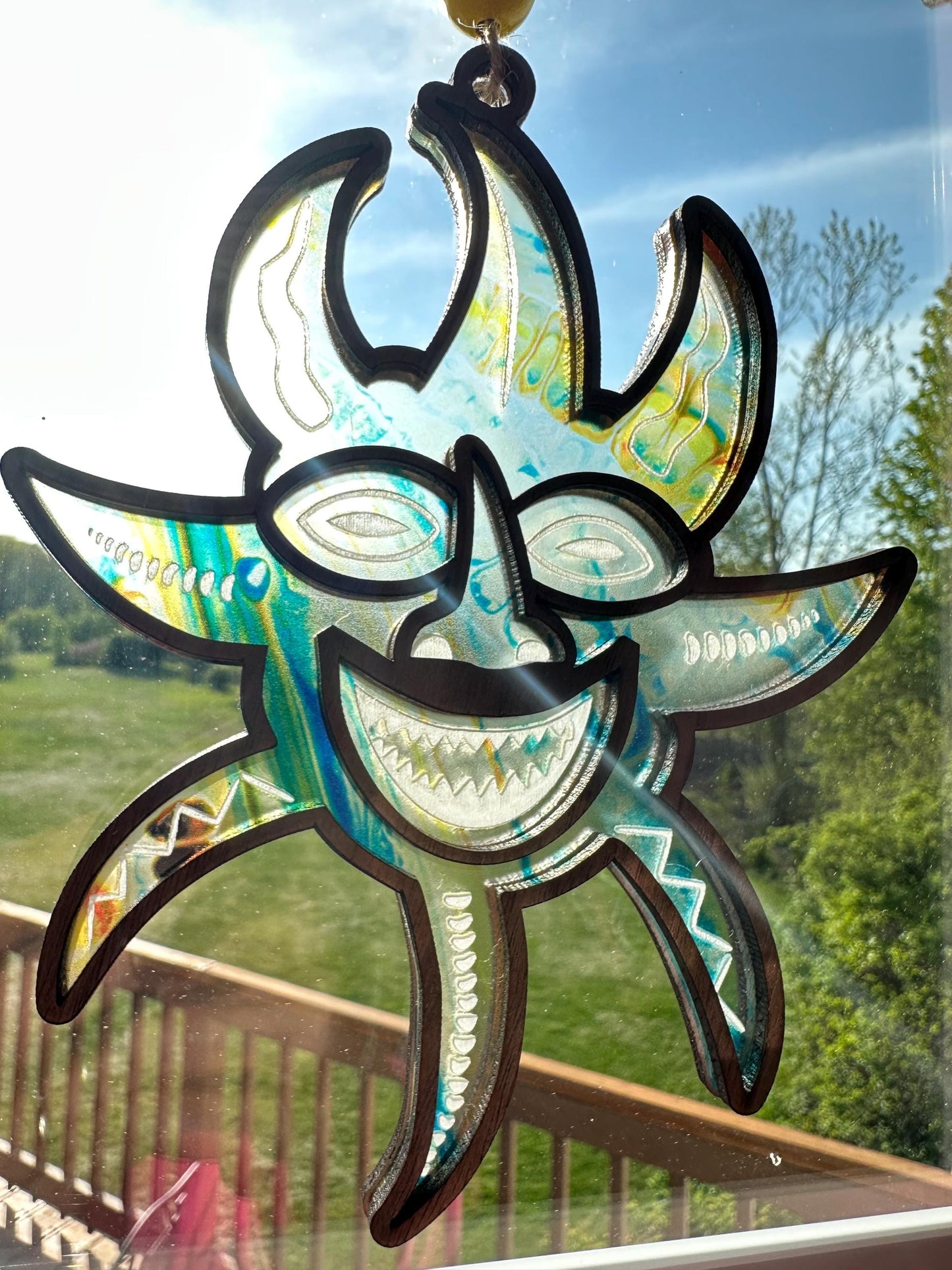 Vejigante Mask Suncatcher: Puerto Rican Ornament, Colorful Acrylic Window art