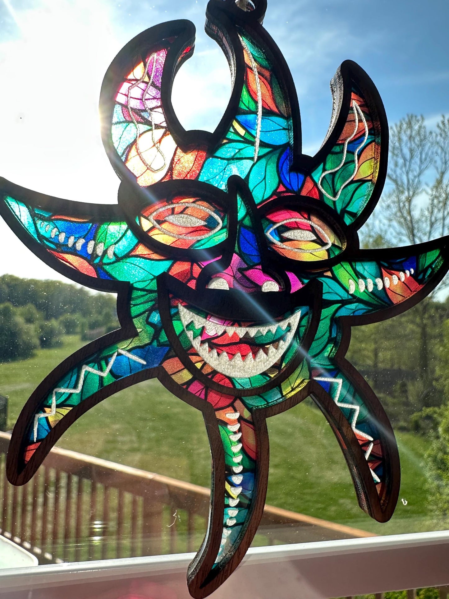 Vejigante Mask Suncatcher: Puerto Rican Ornament, Colorful Acrylic Window art