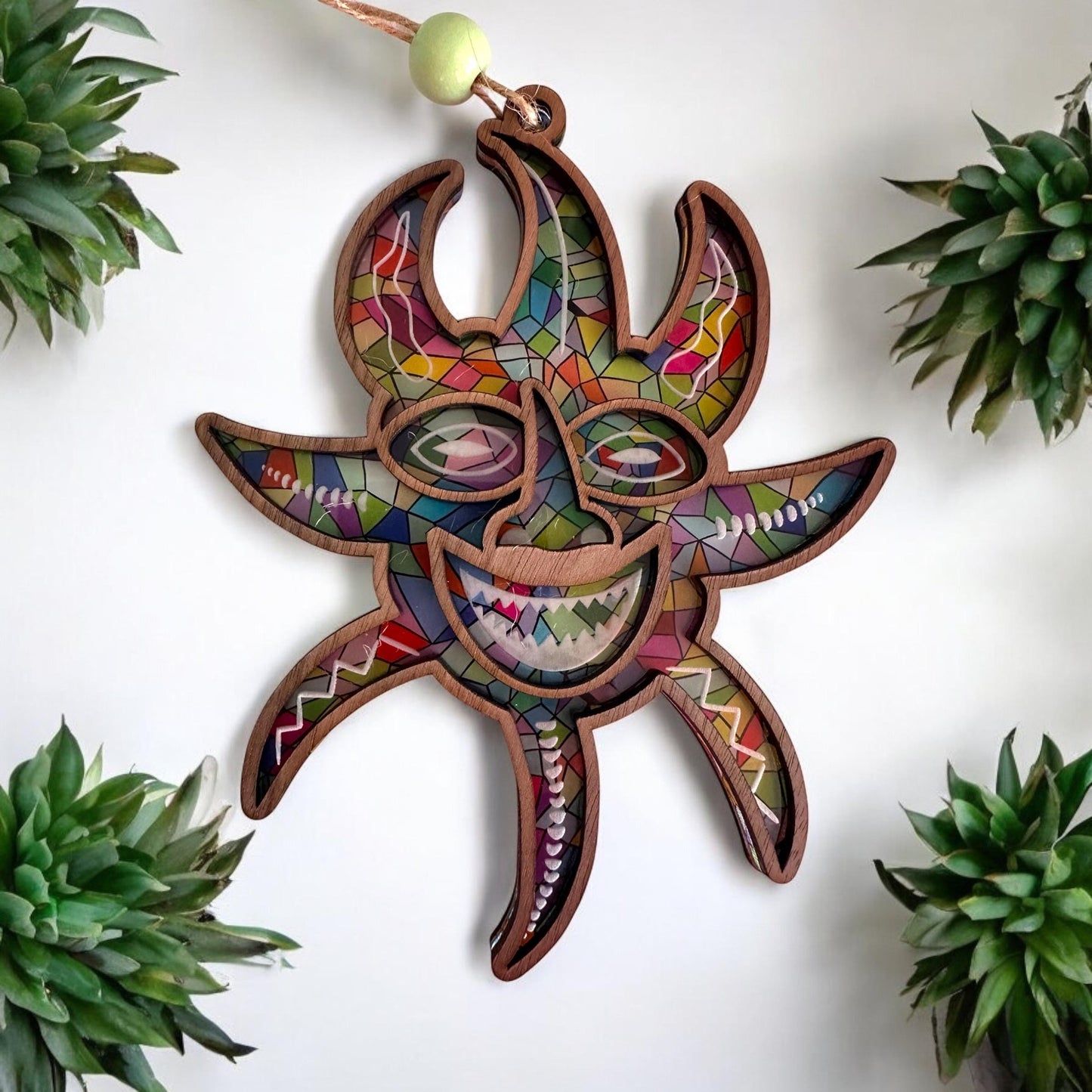 Vejigante Mask Suncatcher: Puerto Rican Ornament, Colorful Acrylic Window art
