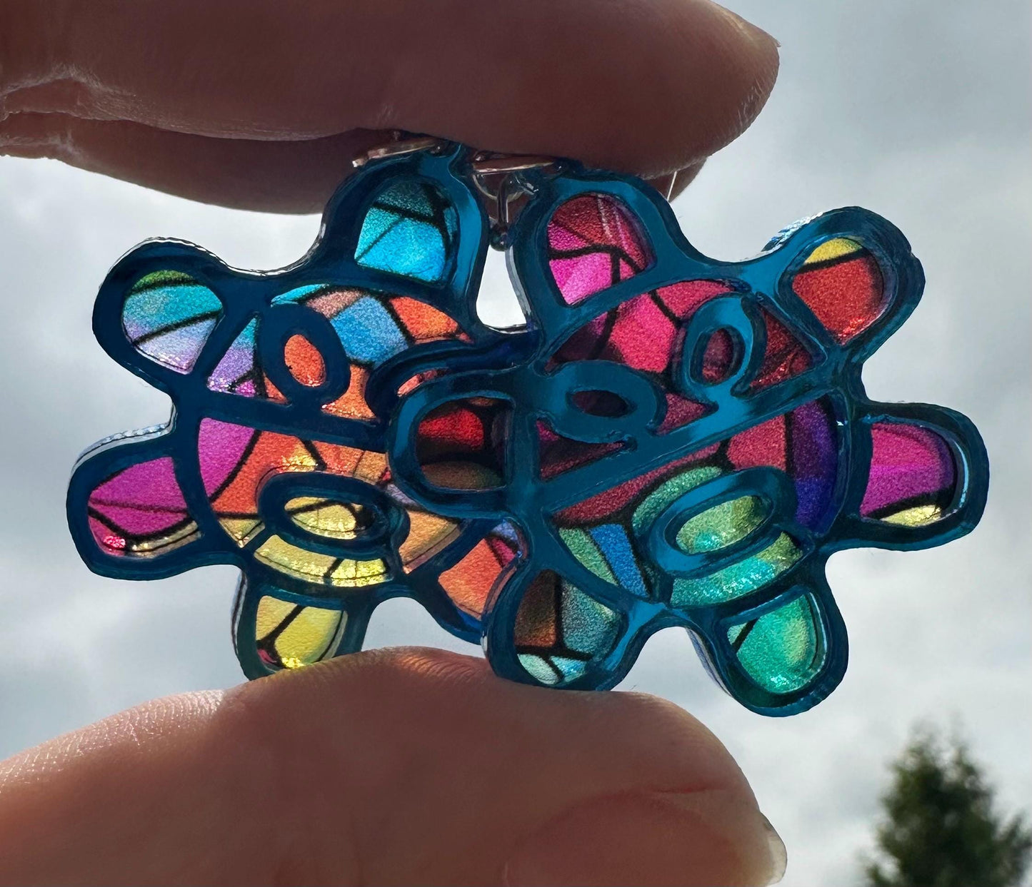 Taino Sol Wooden Earrings: Colorful Stained Glass Look, Puerto Rican Art, suncatcher jewelry