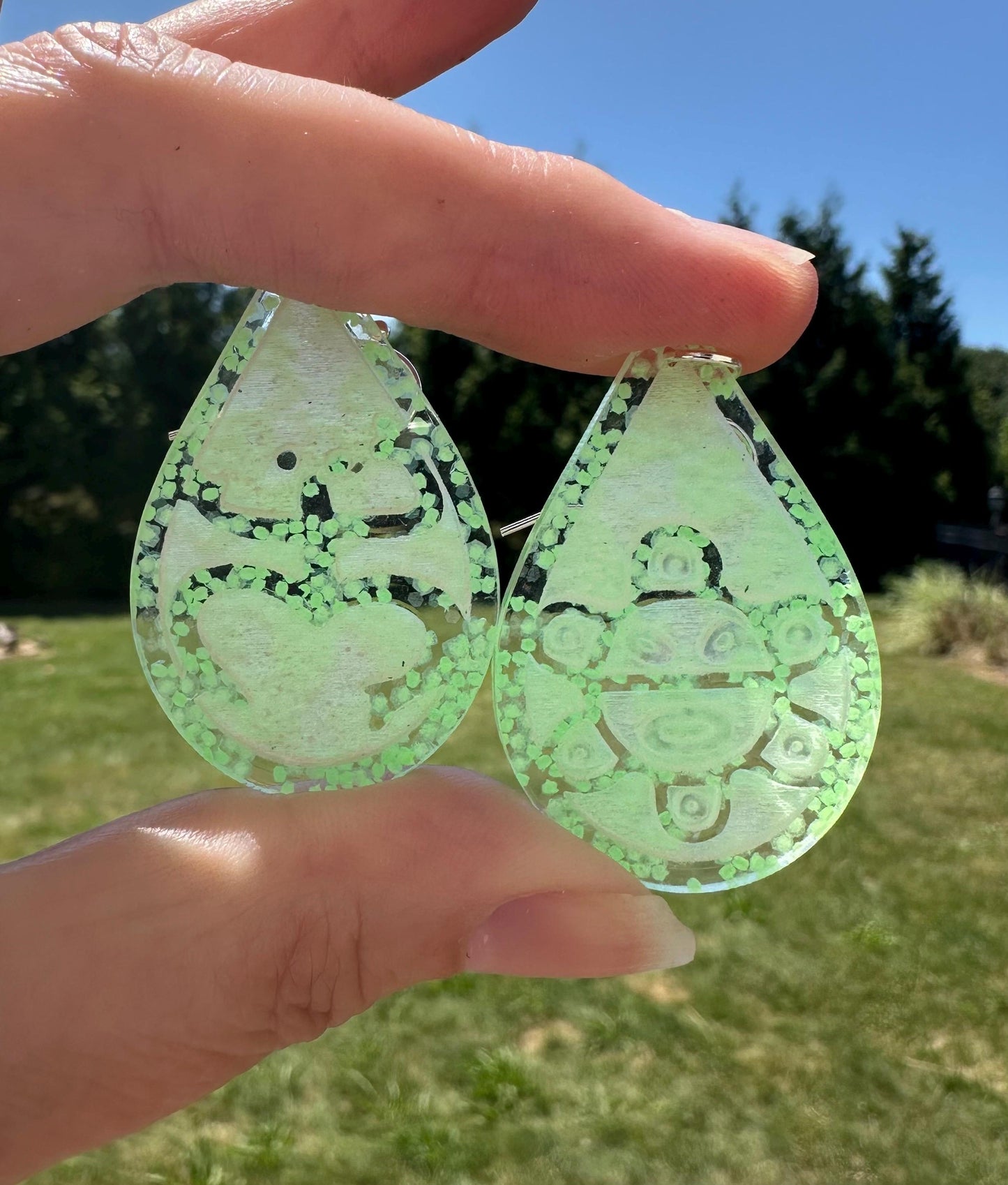 Taino Coqui Sol Earrings: Blue or Glitter Acrylic and glow in the dark dangles, Puerto Rico Art