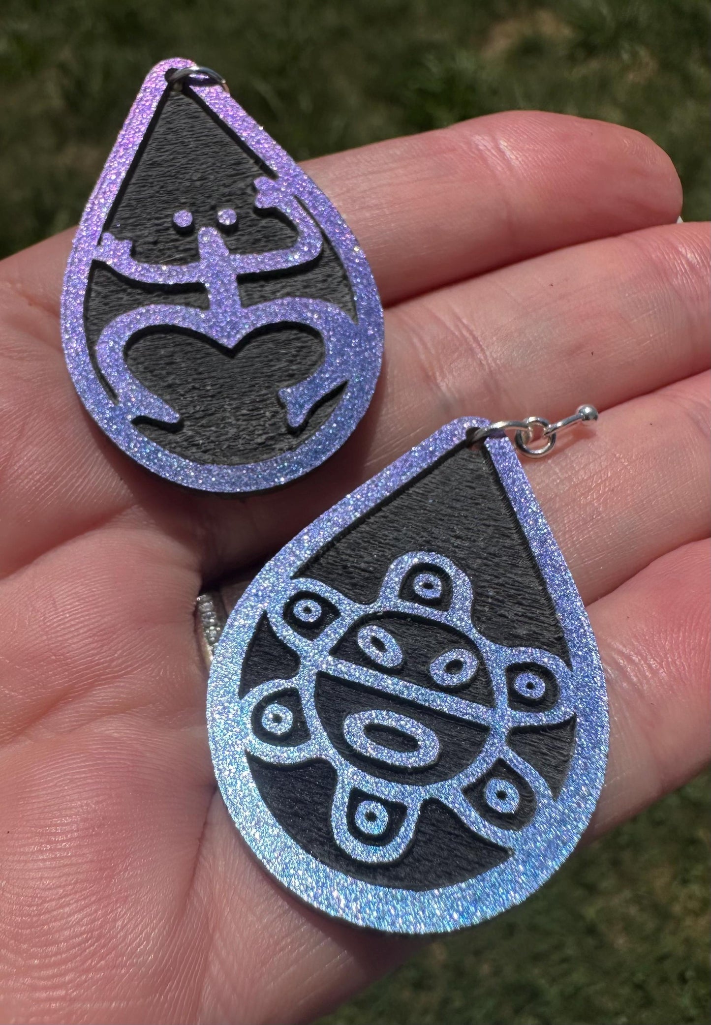 Taino Coqui Sol Earrings: Blue or Glitter Acrylic and glow in the dark dangles, Puerto Rico Art