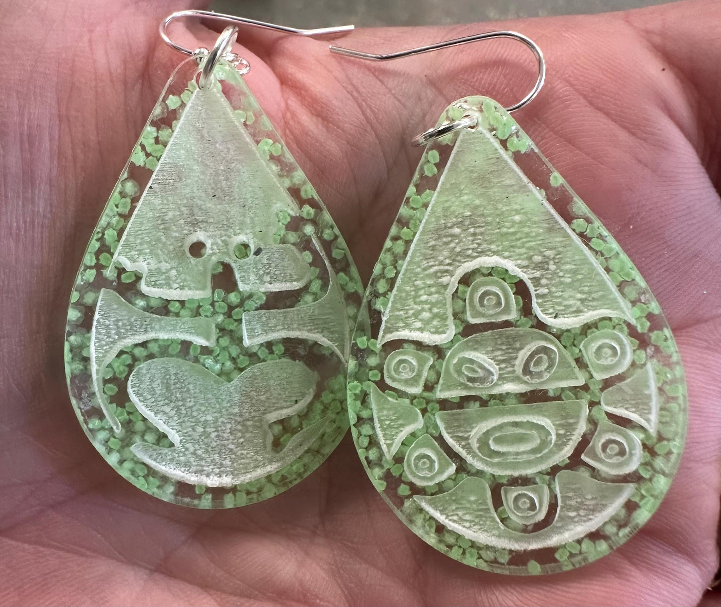 Taino Coqui Sol Earrings: Blue or Glitter Acrylic and glow in the dark dangles, Puerto Rico Art