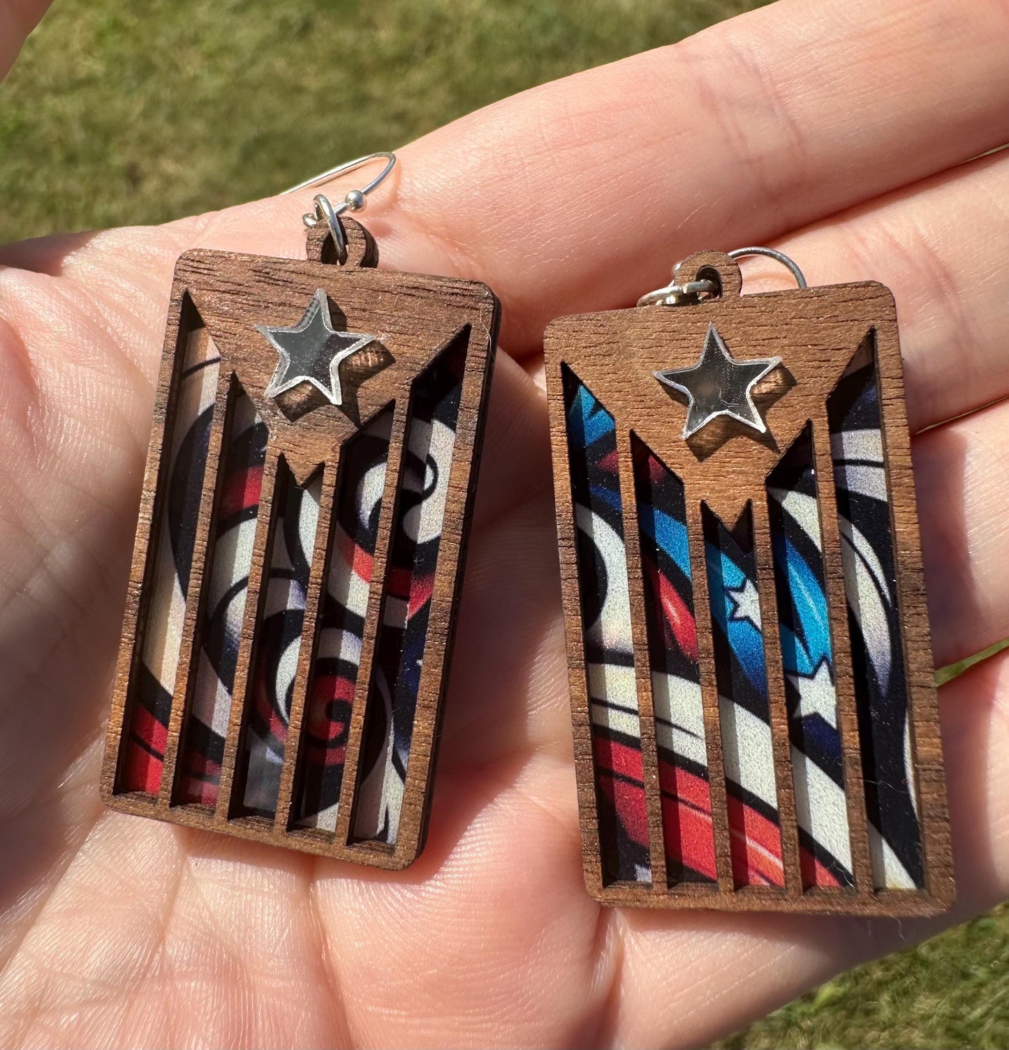Puerto Rico Flag Earrings: Stained Glass Style Boricua Jewelry