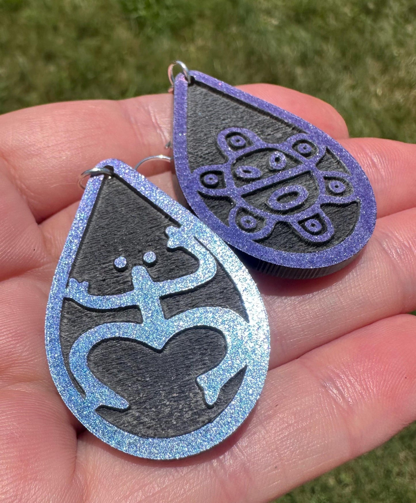 Taino Coqui Sol Earrings: Blue or Glitter Acrylic and glow in the dark dangles, Puerto Rico Art