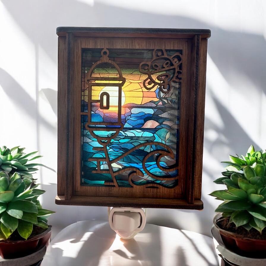 Puerto Rico Garita Night Light: Taino Sol, El Morro, Stained Glass Look