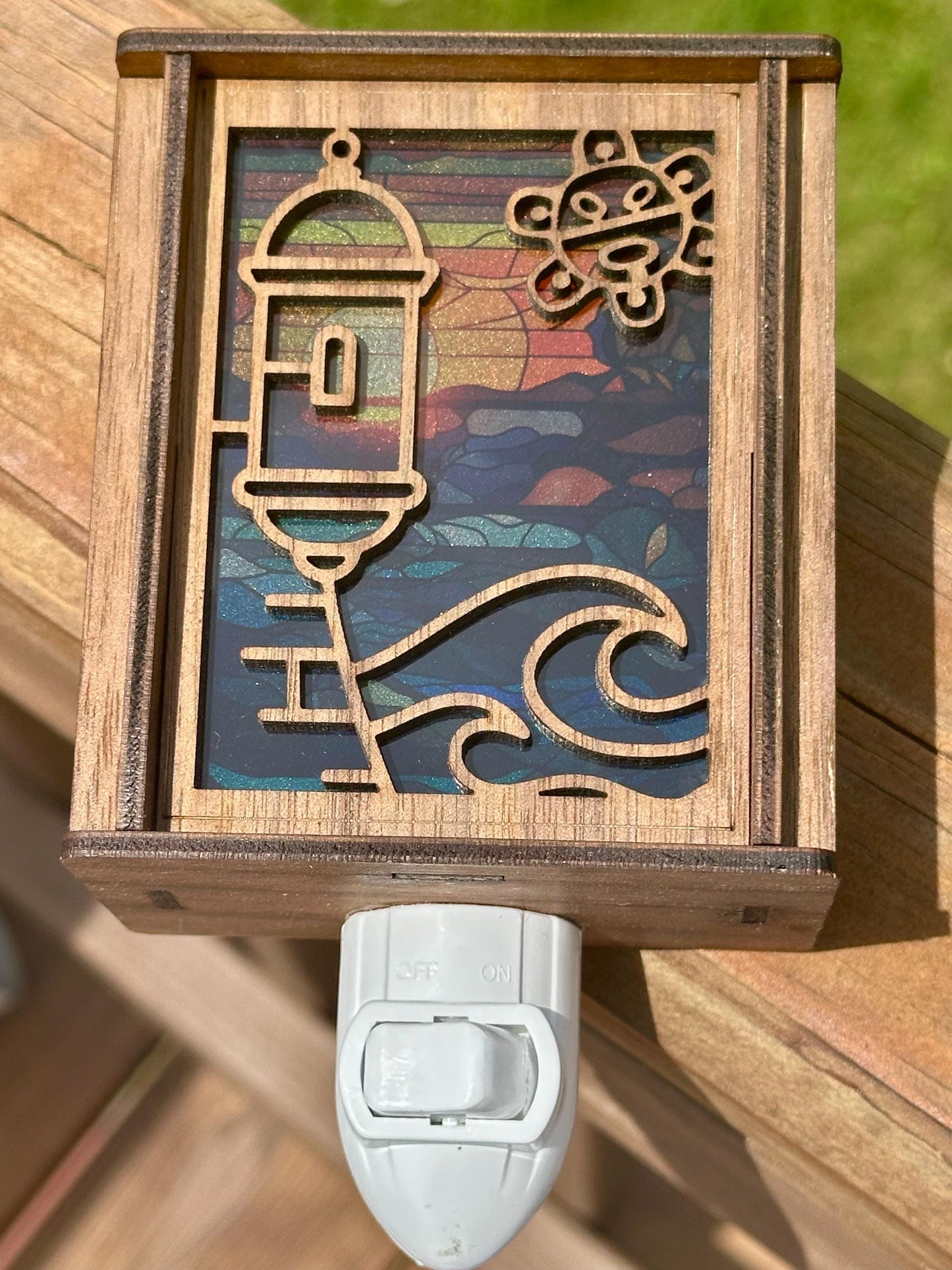 Puerto Rico Garita Night Light: Taino Sol, El Morro, Stained Glass Look