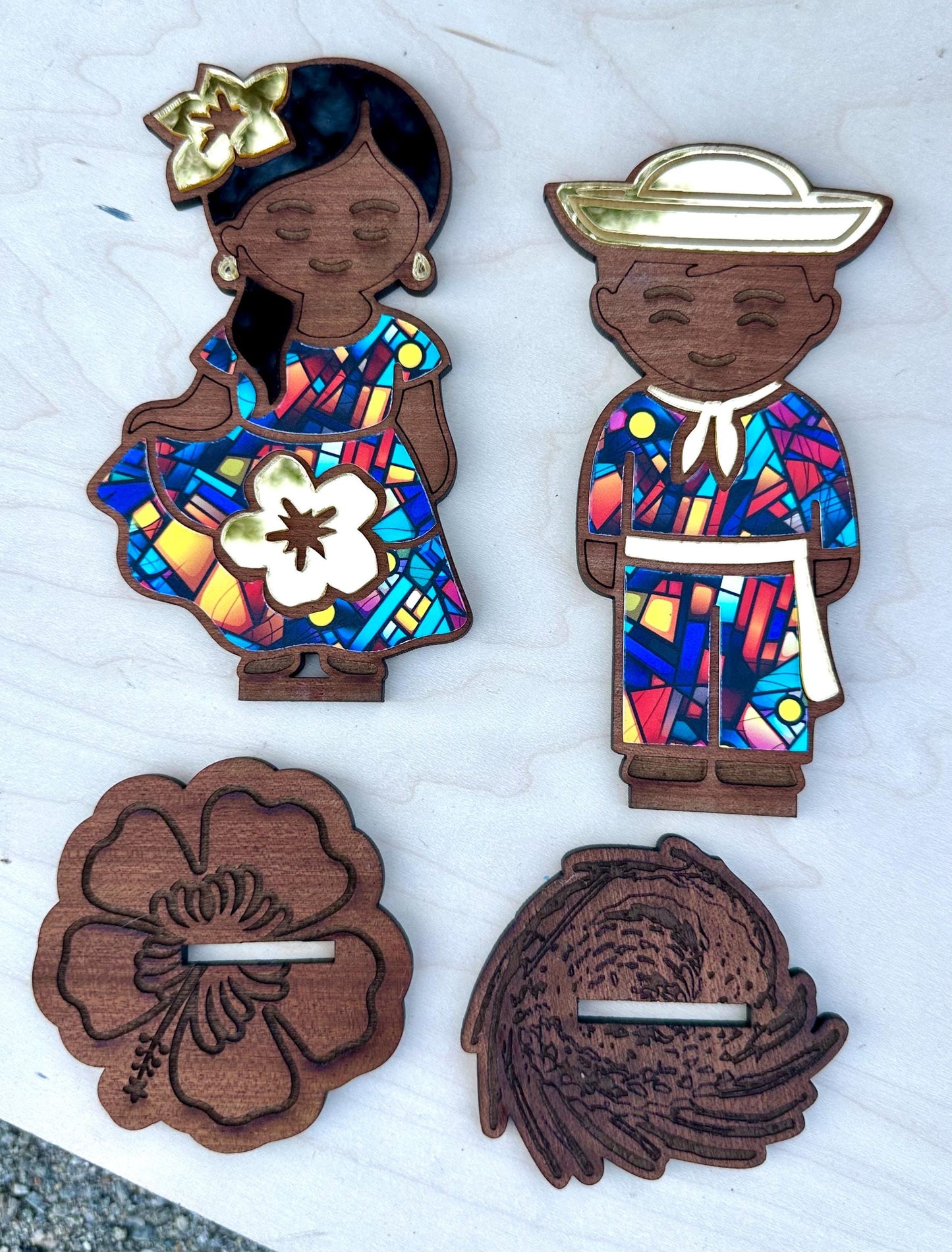 Handmade Puerto Rican Jibaro plena bomba Dancers, Flor de Maga & Pava Hat