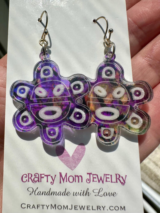 Colorful Taino sol symbol earrings dangle, Puerto Rico art, sun symbol earrings, Birthday gift for best friend, artesania, Boricua jewelry,
