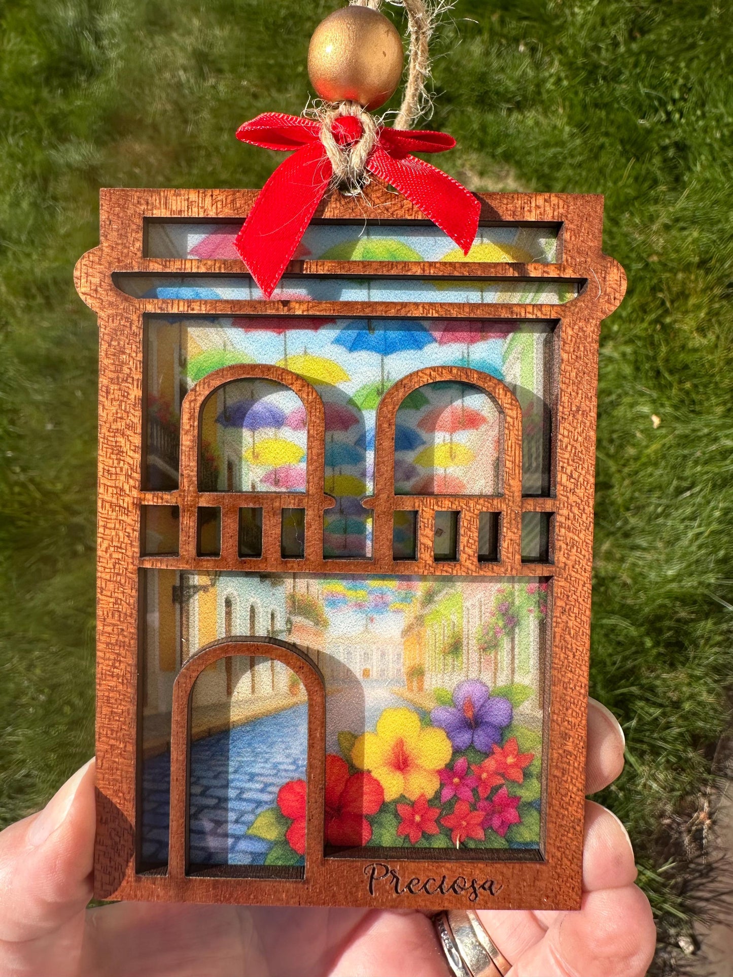 Viejo San Juan Suncatcher: sapele Wood Puerto Rico amapola original design stained glass look ornament