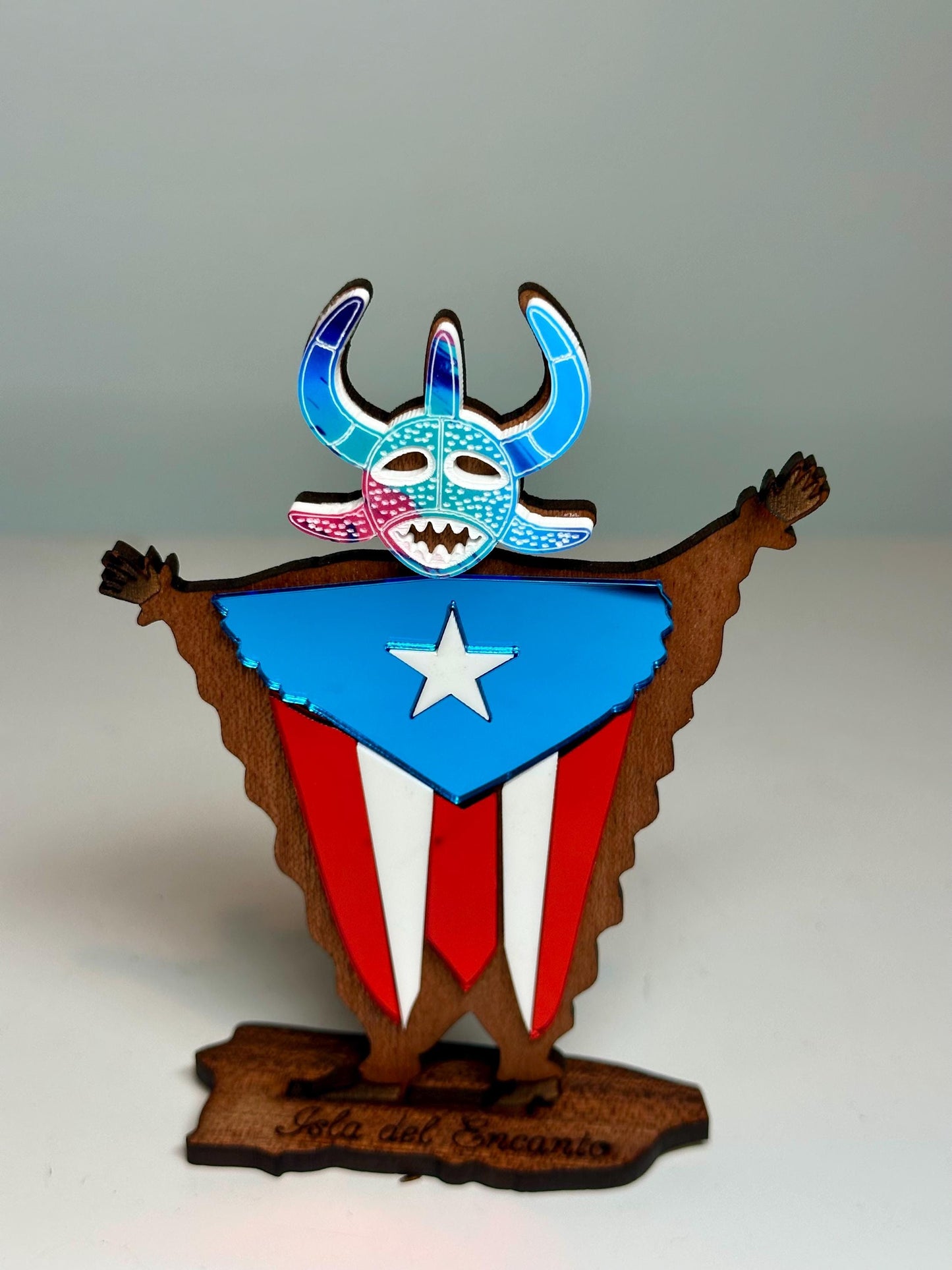 Handmade Vejigante Puerto Rican Flag Wood Figure, Desk Decor