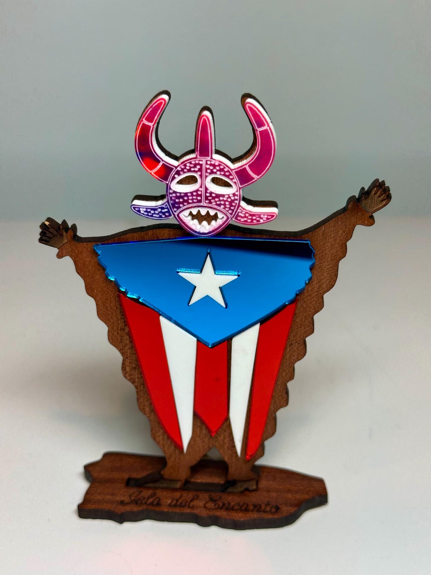 Handmade Vejigante Puerto Rican Flag Wood Figure, Desk Decor