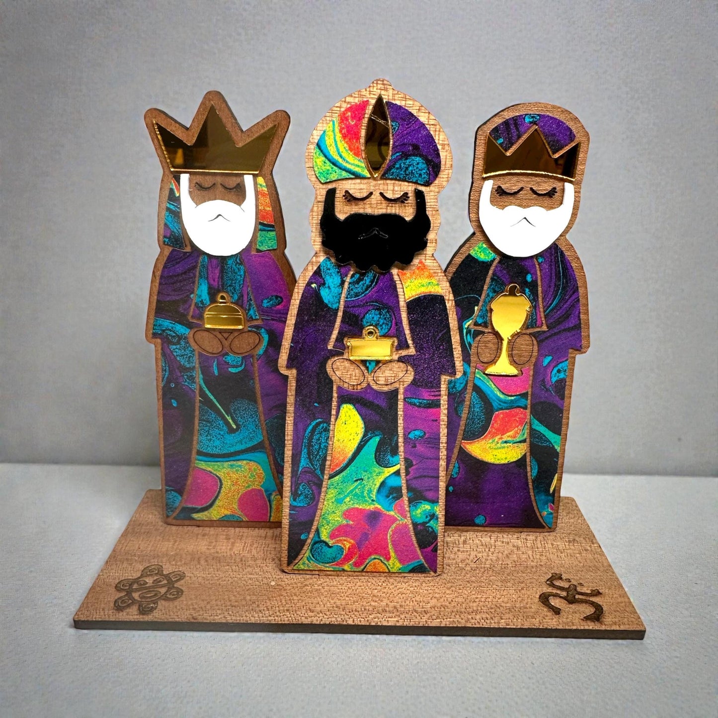 Handmade Tres Reyes Magos Wood figurines: Puerto Rican Christmas Decor, shelf sitter