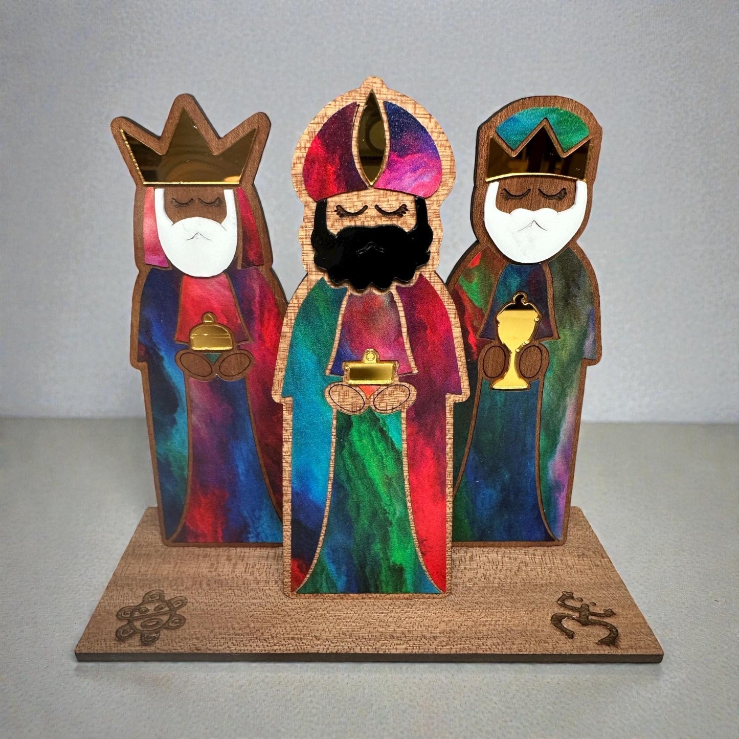 Handmade Tres Reyes Magos Wood figurines: Puerto Rican Christmas Decor, shelf sitter