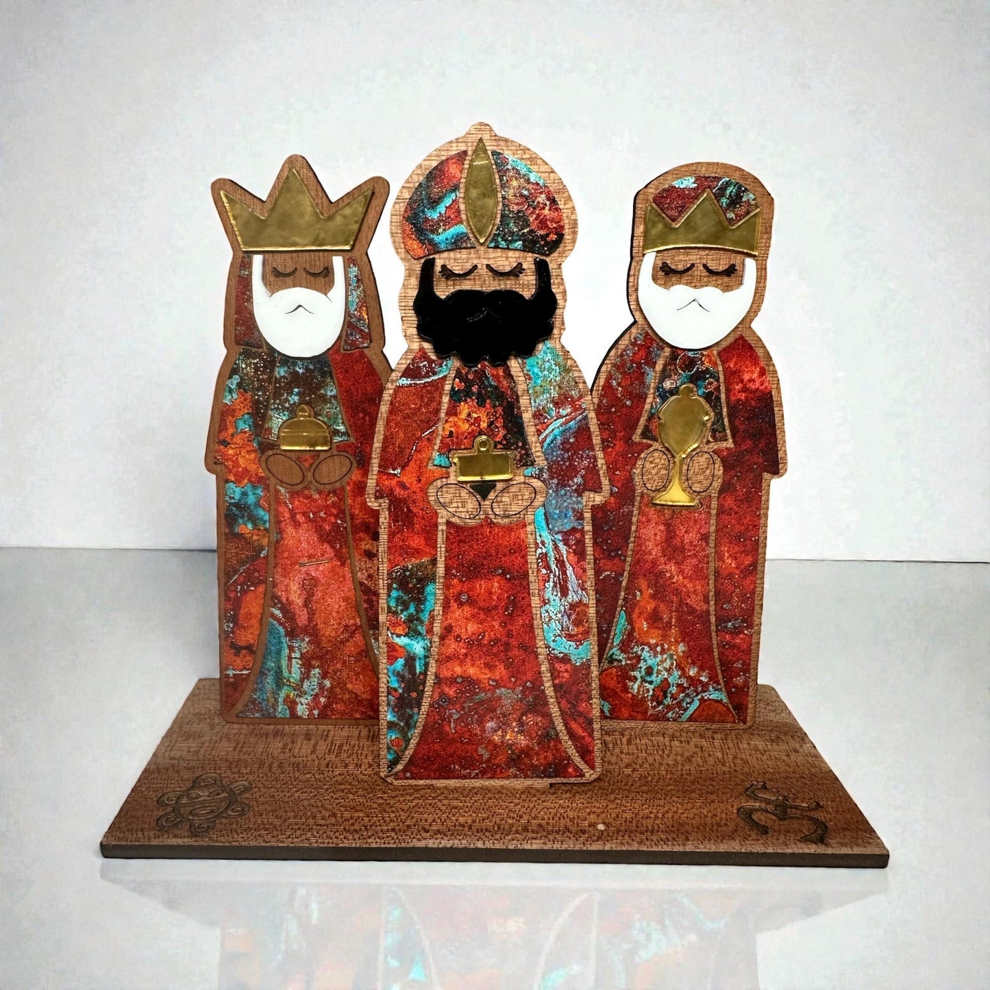 Handmade Tres Reyes Magos Wood figurines: Puerto Rican Christmas Decor, shelf sitter