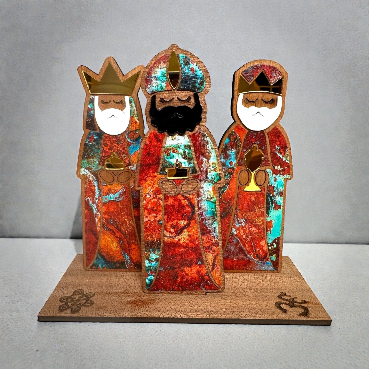 Handmade Tres Reyes Magos Wood figurines: Puerto Rican Christmas Decor, shelf sitter