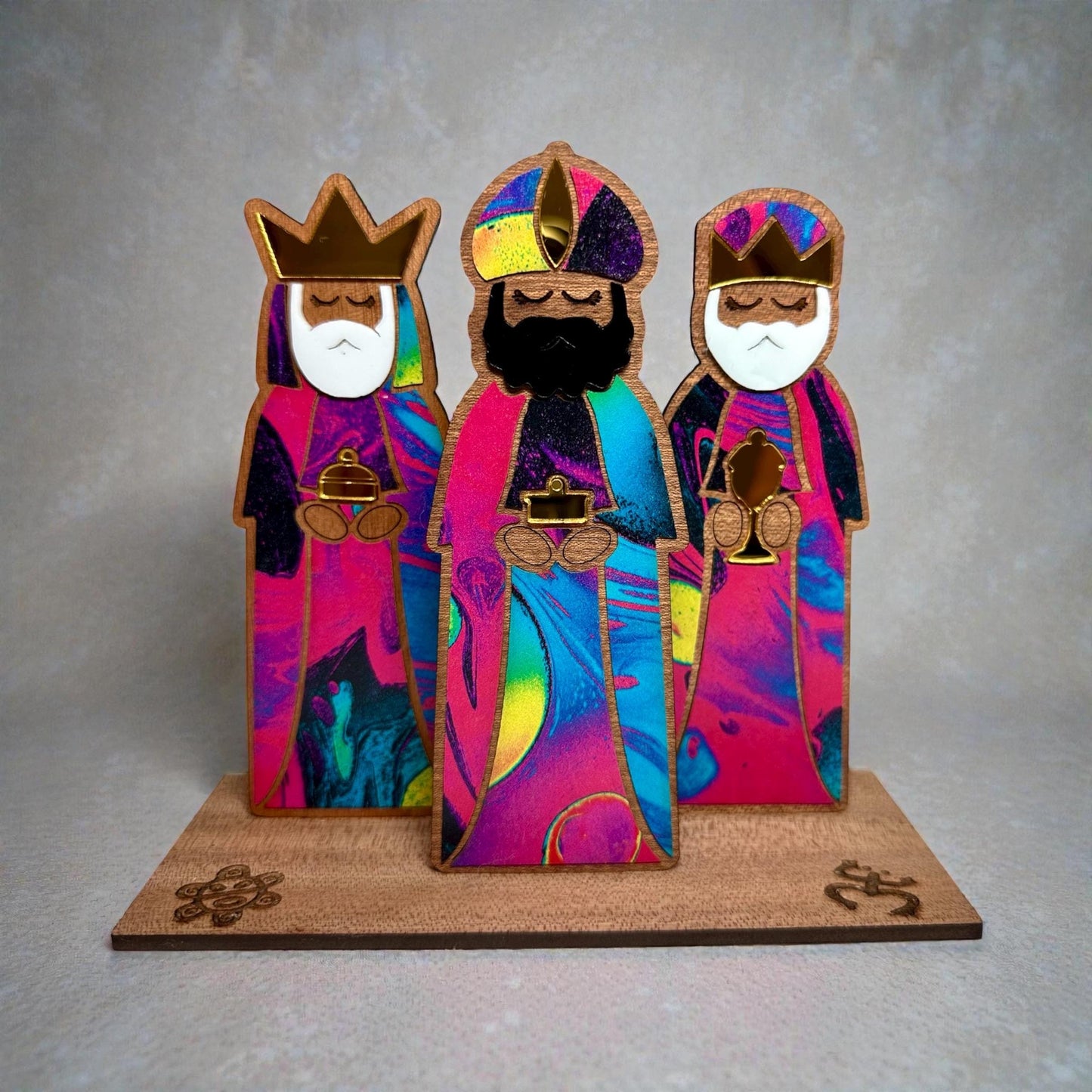 Handmade Tres Reyes Magos Wood figurines: Puerto Rican Christmas Decor, shelf sitter
