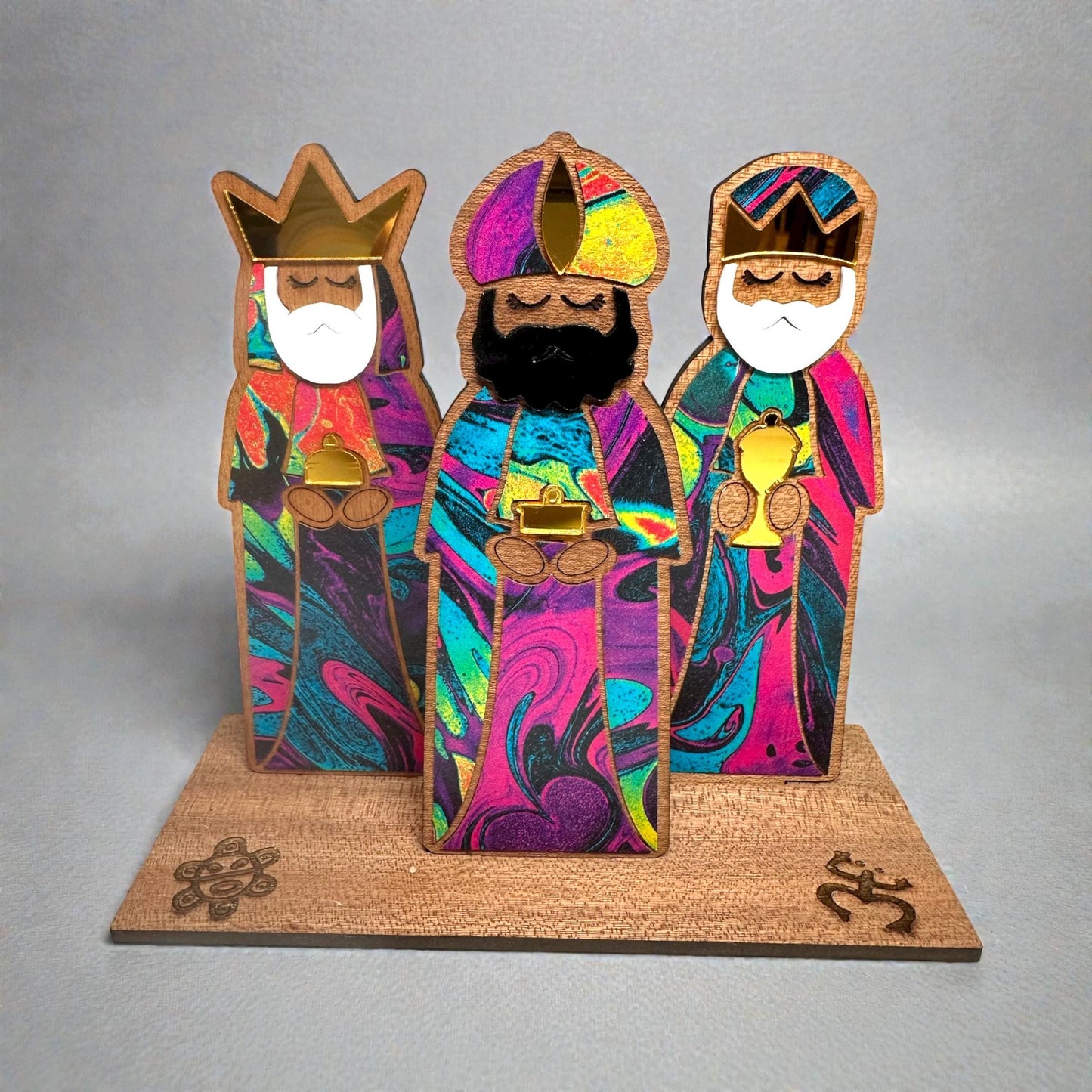 Handmade Tres Reyes Magos Wood figurines: Puerto Rican Christmas Decor, shelf sitter