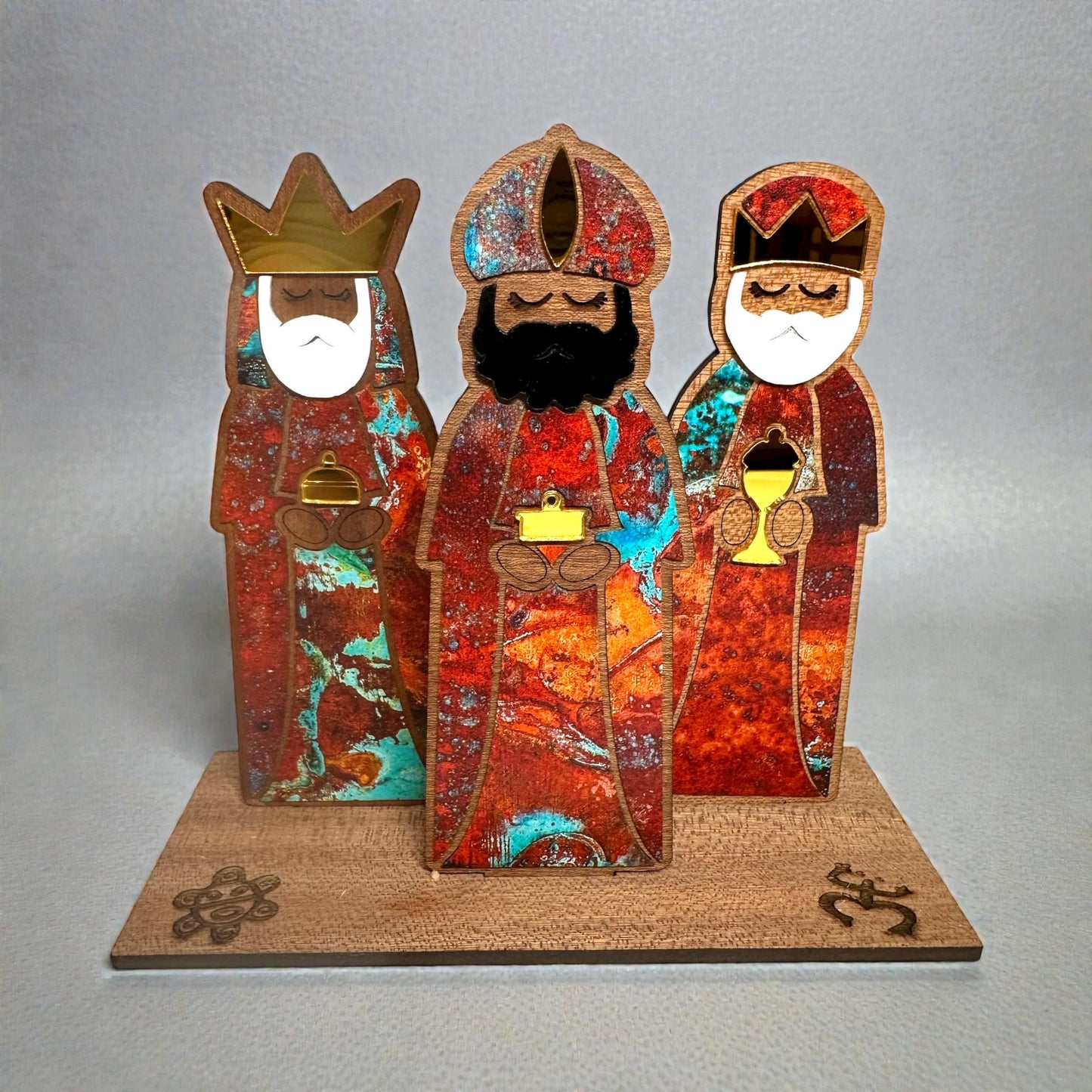 Handmade Tres Reyes Magos Wood figurines: Puerto Rican Christmas Decor, shelf sitter