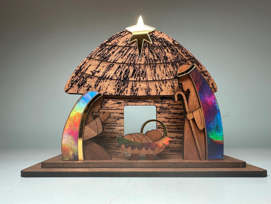 Handmade Wooden Nativity Set: Taino Bohío Crèche, Puerto Rico Art
