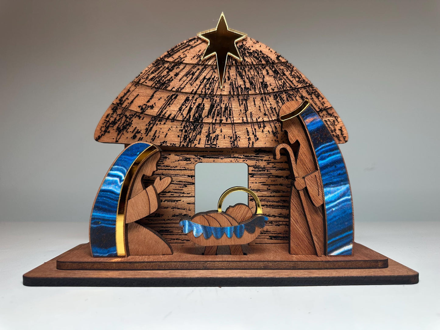 Handmade Wooden Nativity Set: Taino Bohío Crèche, Puerto Rico Art