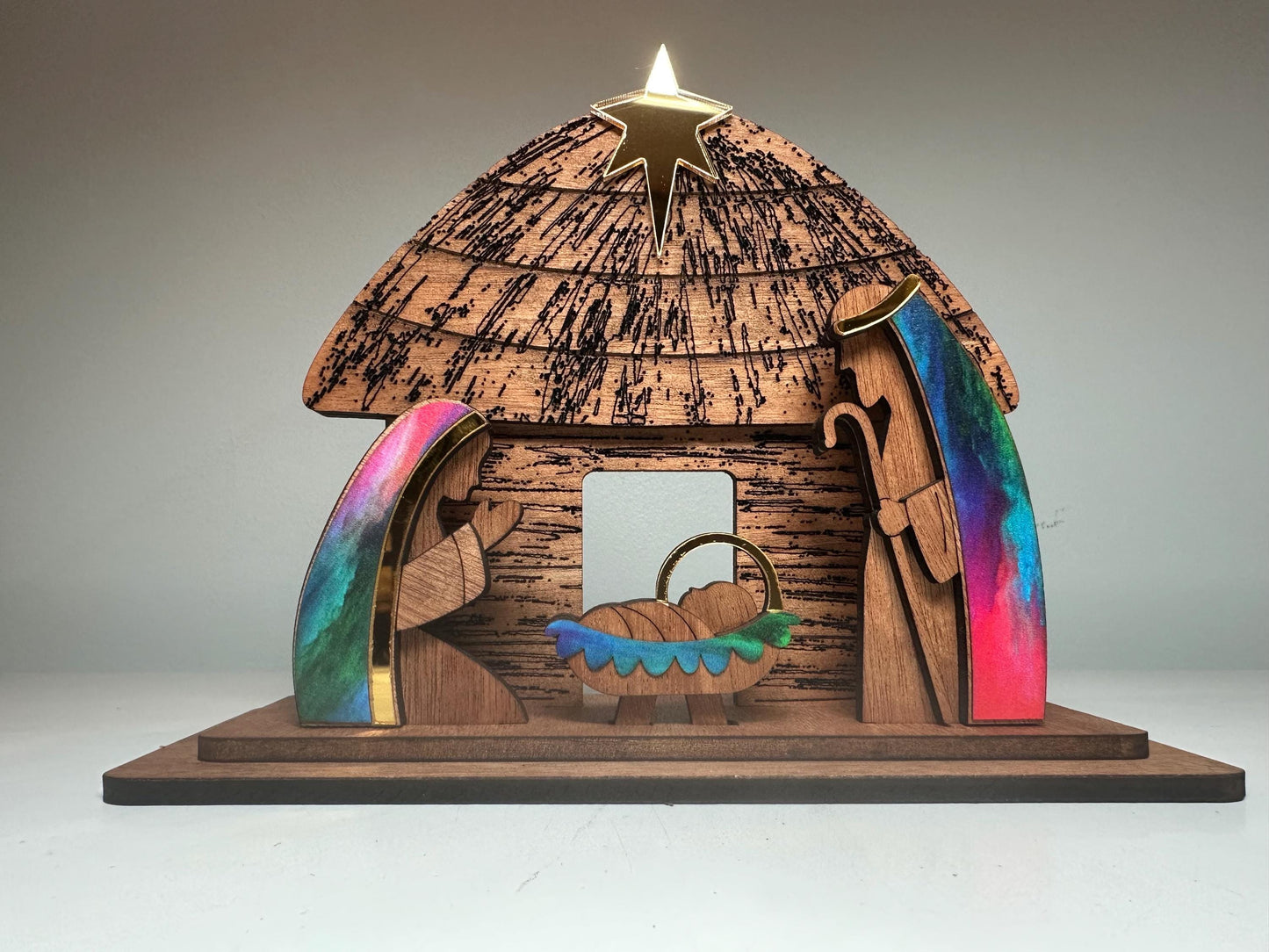 Handmade Wooden Nativity Set: Taino Bohío Crèche, Puerto Rico Art